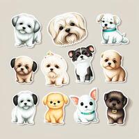 Collection sticker design cute tiny dog on white and clean background photo