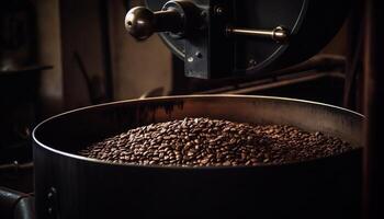 Freshly ground coffee beans fuel barista workshop generated by AI photo