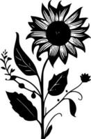 Sunflower, Black and White Vector illustration