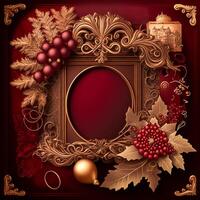 dark red scrapbooking page symbols and golden filigree embellishments photo