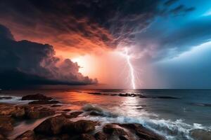 un tormenta terminado el Oceano ai generativo foto