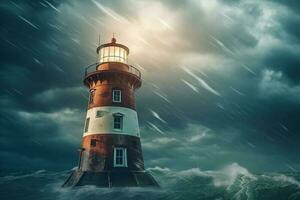 faro durante un tormenta ai generativo foto