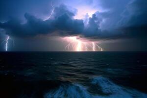 un tormenta terminado el Oceano ai generativo foto