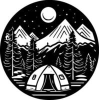 Camping, Black and White Vector illustration