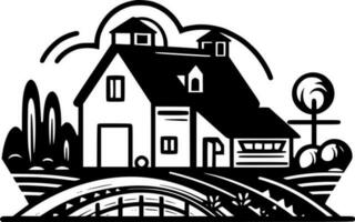 Farm, Black and White Vector illustration