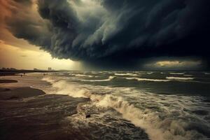 un tormenta terminado el Oceano ai generativo foto