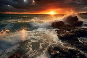 un tormenta terminado el Oceano ai generativo foto