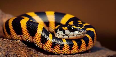 A yellow viper dangerous pattern in close up generated by AI photo