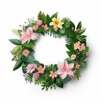 Green natural wreath on white. Illustration photo