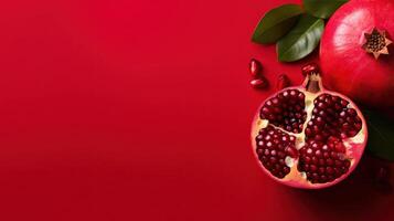 Pomegranate fruit on red background. Illustration photo