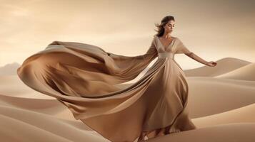 Moda modelo en Desierto arena. ilustración ai generativo foto
