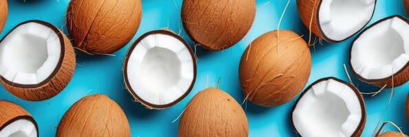 Coconuts on blue background. Illustration photo