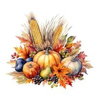 Watercolor Thanksgiving Day Natural Background. Illustration AI Generative photo