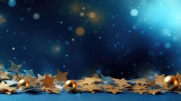 Blue holiday background with golden stars. Illustration photo