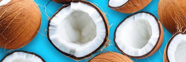 Coconuts on blue background. Illustration photo