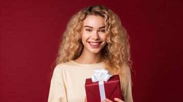 Beautiful girl with gift box. Illustration photo