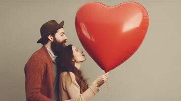 Couple with heart balloon. Illustration photo