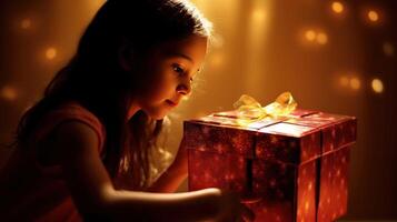 Girl with Christmas magic box. Illustration photo