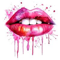 Pink watercolor lips. Illustration photo