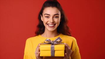 Beautiful girl with gift box. Illustration photo