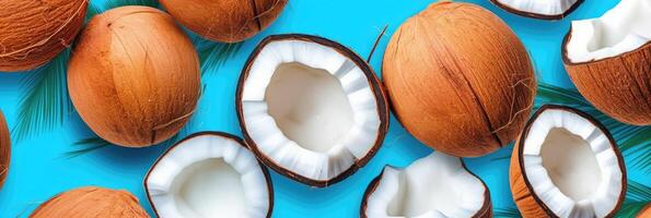 Coconuts on blue background. Illustration photo