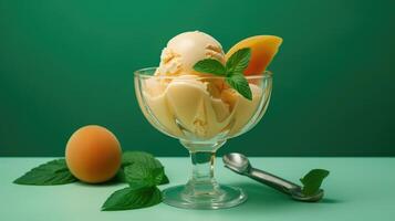 Peach ice cream with mint. Illustration photo