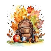 Watercolor back to school background. Illustration photo