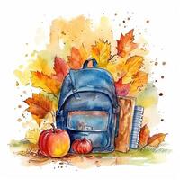 Watercolor back to school background. Illustration photo