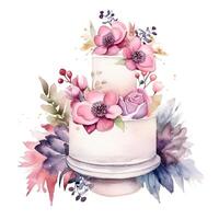 Watercolor wedding cake with flowers. Illustration photo