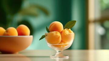 Peach ice cream with mint. Illustration photo