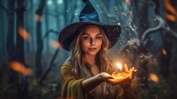 Halloween witch. Illustration AI Generative photo