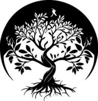 árbol de vida - negro y blanco aislado icono - vector ilustración