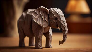 Elephant sculpture in wood intricate and modern generated by AI photo