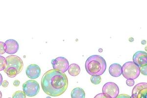 Soap bubbles bottom border overlay white background photo