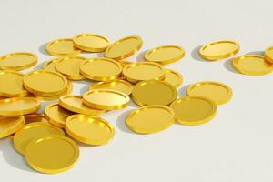 Golden coins lying on the white surface photo