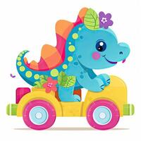 Cute baby dinosaur playing bundle design. Cute baby dinosaur playing bundle illustration on a white background. Colorful baby dinosaur smiling. Cute colorful dinosaur playing. AI-Generated. photo