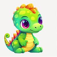 Cute baby dinosaur design. Colorful baby dinosaur sitting and smiling. Beautiful baby dinosaur bundle illustration on a white background. Cute colorful dinosaur illustration for kids. AI-Generated. photo