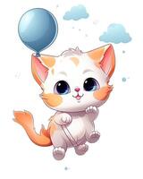 gatito haz ilustración para niños. linda vistoso gatito sentado haz ilustración. bebé gato conjunto con arcoiris en un blanco antecedentes. vistoso gatito ilustración colección para niños. ai generado. foto