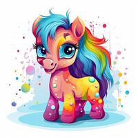 Playful horse baby set illustration for kids. Colorful baby horse with long hair playing on a white background. Playful horse baby design for kids coloring page. . photo