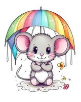 Cute rat collection with rainbows. Cute rat pups illustration bundle design. Colorful rat pups sitting bundle design on white background. Rat pups with cute eyes on a white background. . photo