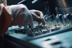 Close up of a hand of a surgeon working in a modern operating room, A surgeon using medical equipment in the operating room, photo