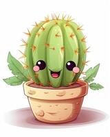 bebé cactus sonriente haz ilustración. linda bebé cactus sonriente en un flor florero conjunto diseño. linda cactus ilustración recopilación. linda cactus bebé planta Arte haz con flores ai generado. foto