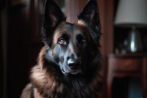 retrato de un alemán pastor perro. selectivo enfocar. ai generado foto