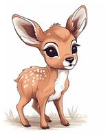 Deer cub illustration set for kids. Cute fawn standing bundle design on white backgrounds. Beautiful baby deer smiling cartoon illustration with cute eyes. Fawn bundle design. . photo