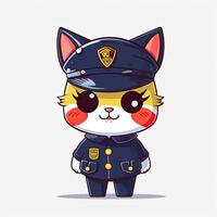 Kitten police cartoon design collection. Cute kitten police cartoon illustration on a white background. Colorful kittens wearing police suits set design for kids coloring pages. . photo