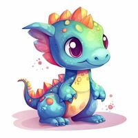 linda bebé dinosaurio ilustración para niños. vistoso bebé dinosaurio sentado y sonriente. hermosa bebé dinosaurio haz ilustración en un blanco antecedentes. linda vistoso dinosaurio diseño. ai-generado. foto