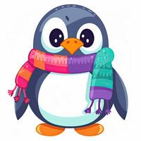 Baby penguin cartoon illustration. Baby penguin illustration with colorful bodies. Beautiful baby penguin cartoon design collection on white backgrounds. Penguin illustration set. . photo