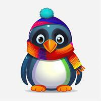 Cute penguin babies with happy faces. Baby penguin illustration with colorful bodies. Beautiful baby penguin cartoon design collection on white backgrounds. Penguin illustration set. . photo