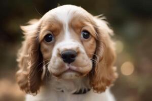 Cavalier King Charles Spaniel puppy portrait in the garden. photo