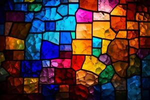 Multicolored stained glass with an irregular pattern, photorealist style. illustration. photo